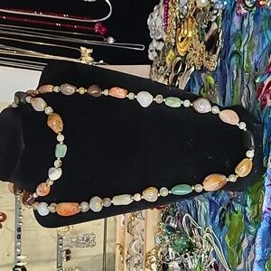 Vintage Natural Mixed Agate Gemstone Necklace